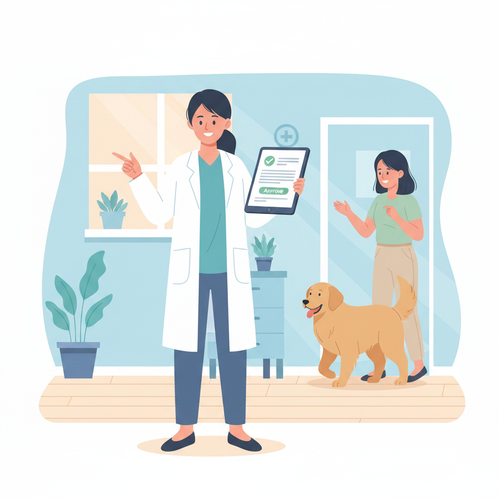 Vet reviewing and approving a completed report